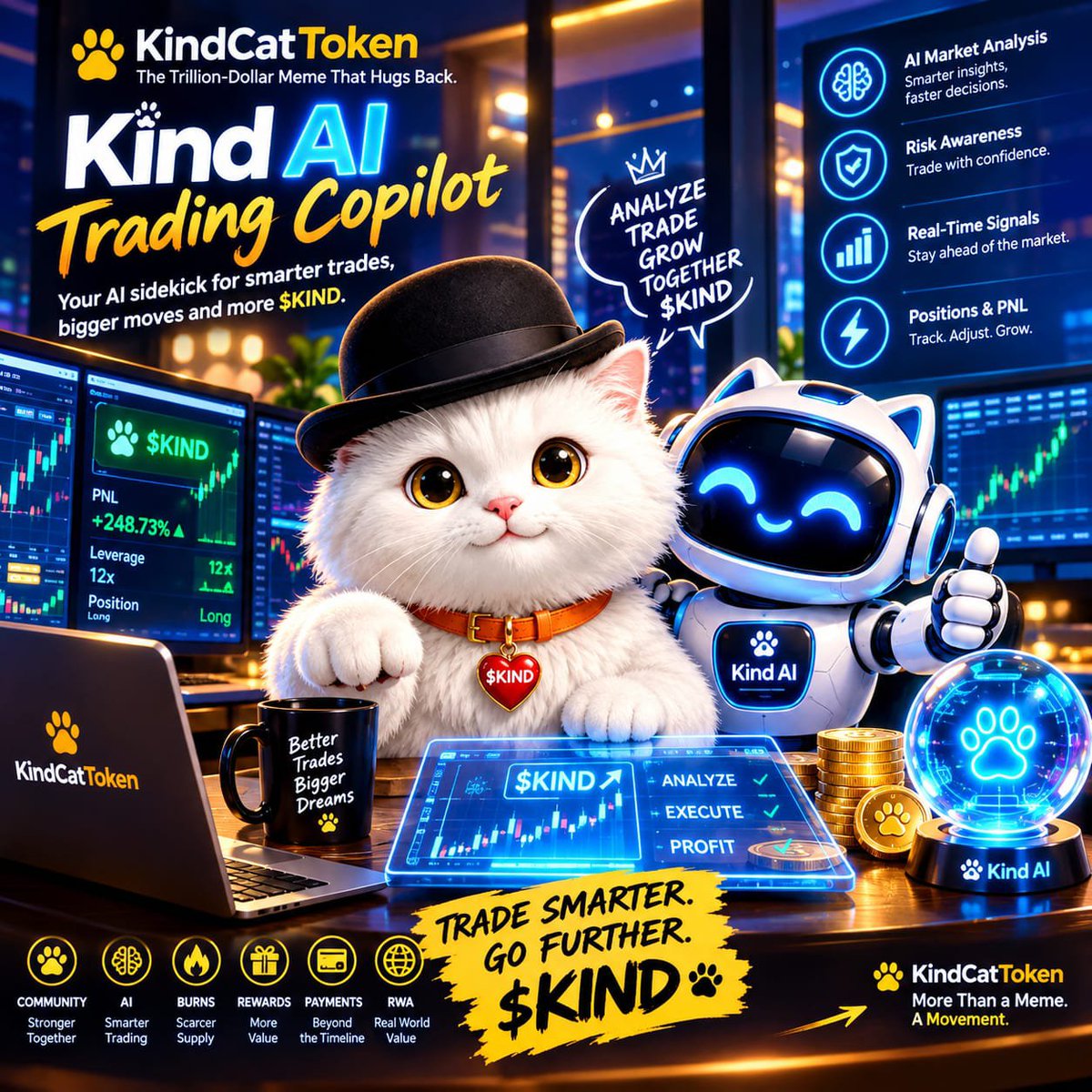 Cpaulfrank27's tweet photo. Everyone is talking about AI now

But $KIND AI Trading Copilot deserves way more attention.

I’m interested in projects actually putting AI to work.

Do your own research.
see the potential,be part of the journey.

The trillion-dollar meme that hugs back.
$KIND | Kind CatToken https://t.co/fVjJBYENx3