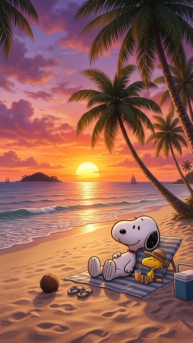 SnoopyWallpaper's tweet photo. Palm Beach Sunset with Snoopy https://t.co/U96zPDQVnv