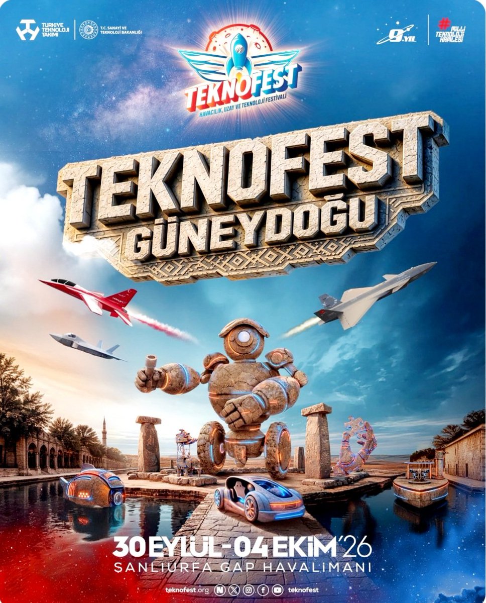 akkadinbirecik's tweet photo. TEKNOFEST Güneydoğu'ya 
SON 1️⃣ GÜN!

Teknolojinin ve bilimin heyecanı Şanlıurfa’mızda buluşuyor! 🚀🇹🇷

📍 TEKNOFEST Güneydoğu
📅 30 Eylül – 04 Ekim 2026
✈️ Şanlıurfa GAP Havalimanı

Bu büyük heyecana ortak olmak için tüm gençlermizi ve tüm halkımızı bekliyoruz.

#TEKNOFEST🚀🇹🇷 https://t.co/CLsMQVyRSw