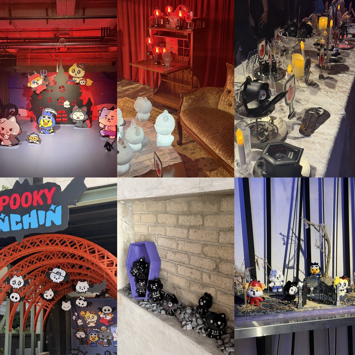 meowoning's tweet photo. Okay, credit where credit is due : the Spooky Enchin pop-up team absolutely understood the assignment.

They executed ENHYPENs vampire concept to perfection. The decor was genuinely top-tier imo. My absolute favorite detail had to be the lightstick stand (it literally looks like a dark horror ritual altar with the red lights on) and the lenticular frames with the two keyring options.

I was super skeptical when Belift first announced this because... let's be real, my first thought was HERE COMES BELIFT SQUEEZING ME DRY AGAIN. But seeing the setup and the merch quality, Halloween theme Enchin really was inevitable, it fits ENHYPEN's lore way too well.

Now let's just pray they don't drop a Christmas theme or some shit next 💀