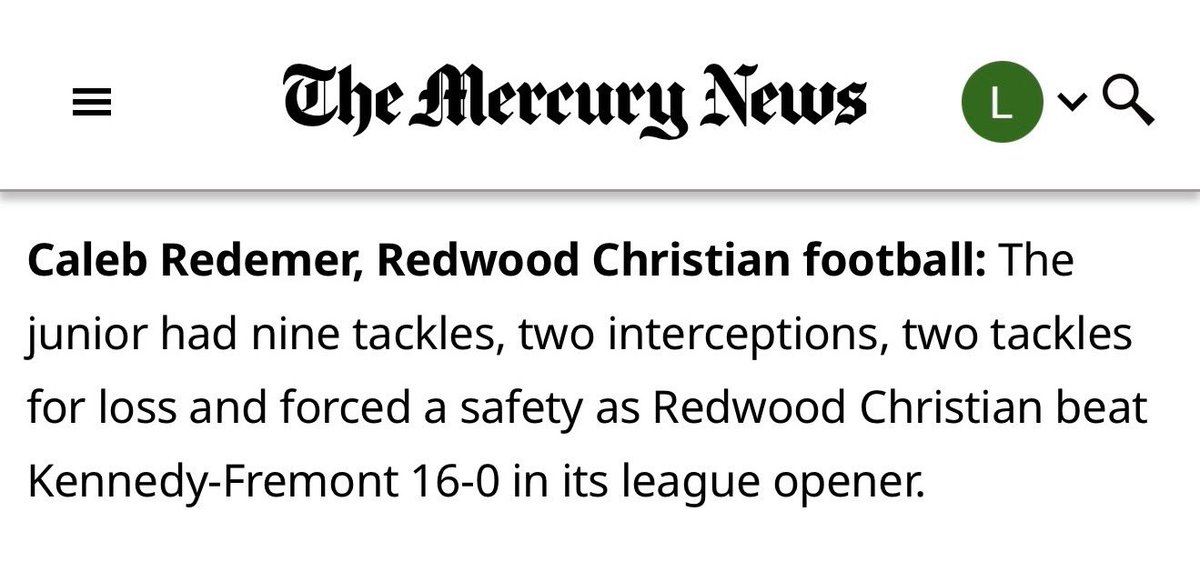 CalebRedemer's tweet photo. Week 4 Highlights &amp; Nominated for Bay Area News Group Athlete of the Week.

https://t.co/cJcPN35zNa https://t.co/xXZbOBK7Uy