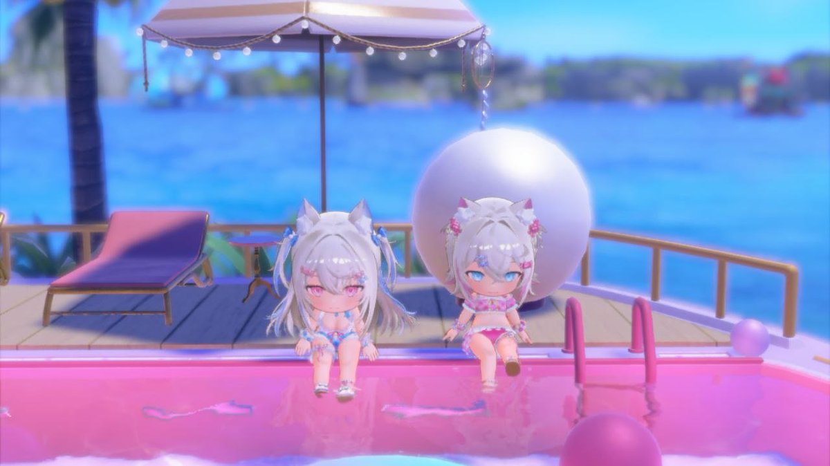 AndylimJ's tweet photo. YAYYY the new island is finally here!! 🏝️✨
Getting to see both FUWAMOCO in swimsuits is so cute 😭💙🩷
Merpuppies enjoying the water!! BAU BAU~!! 🐾🌊☀️ #FUWAMOCO #holodori https://t.co/OoFzmoOLdu