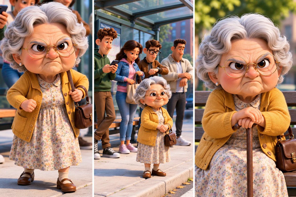 Grandmother bus stop animation