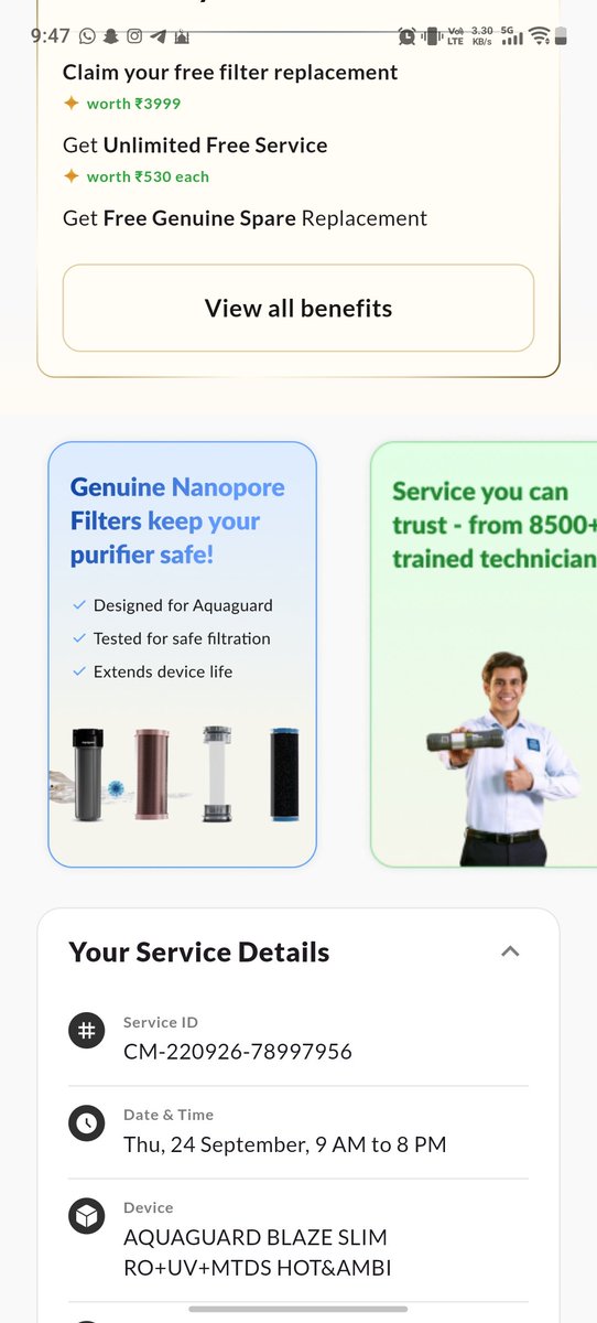 im_mazid's tweet photo. CM-220926-78997956 has been rescheduled repeatedly since 20 Sept. Technician never visits, only the appointment gets rescheduled. Please resolve this urgently. #Aquaguard #EurekaForbes 
@EurekaforbesIN https://t.co/vSKmpFRkh5