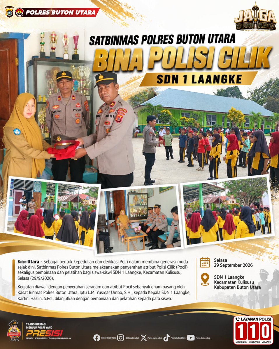 PolresButur's tweet photo. Satbinmas Polres Buton Utara Bina Polisi Cilik SDN 1 Laangke
.
.
#JagaBumiAnoa #Satbinmas #PolisiCilik #Pocil #PolriUntukMasyarakat #PolriPresisi #PembinaanGenerasiMuda #PolresButonUtara #DivHumasPolri #BidHumasPoldaSultra https://t.co/bhtEWu0h4f