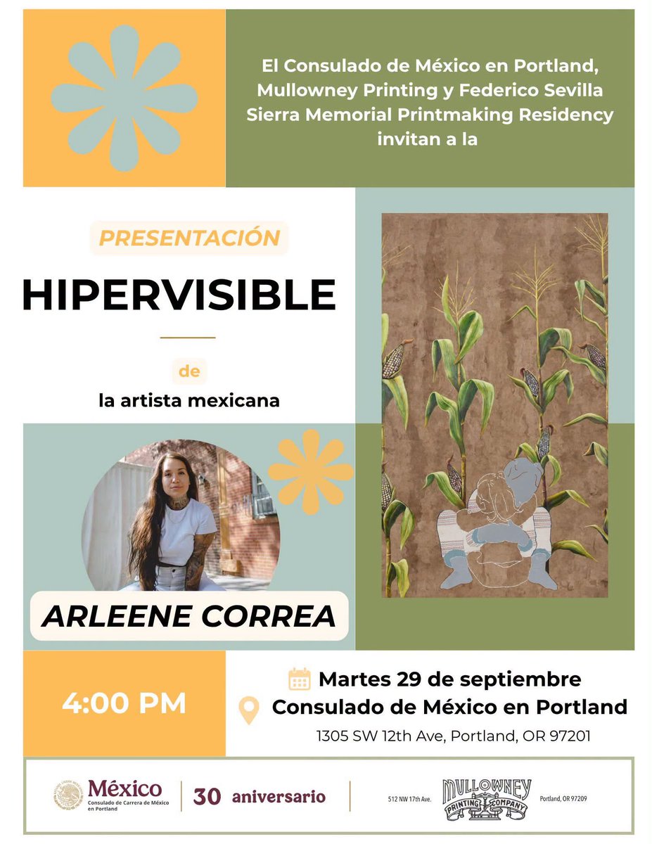 ConsulMexPot's tweet photo. Los invitamos a la presentación “Hipervisible”, de la artista mexicana 🇲🇽 Arleene Correa, quien compartirá su historia como artista migrante y cómo la identidad, las fronteras y la familia se reflejan en su obra 🖌️.

#DiplomaciaCulturalMX #DGDC https://t.co/ECVqBTn04L