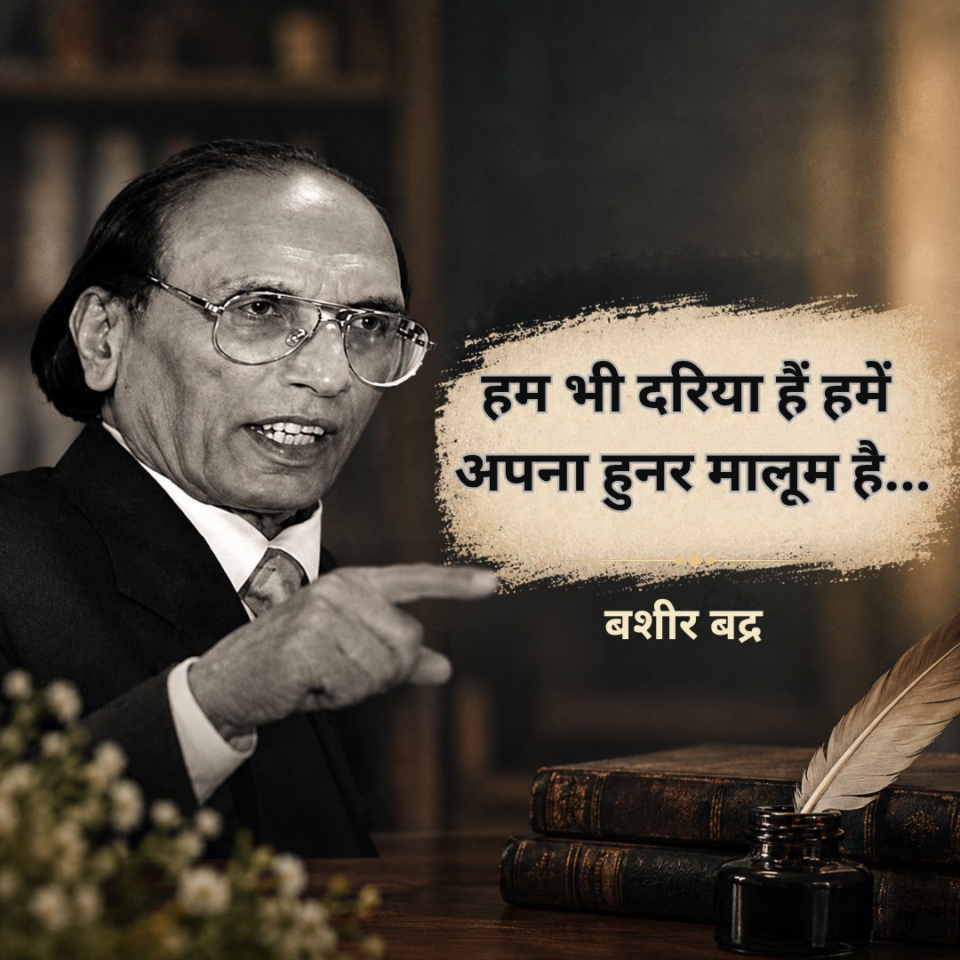 urduacademydel's tweet photo. बशीर बद्र की शायरी में उम्मीद, हौसले और अपने हुनर पर भरोसे की खूबसूरत झलक मिलती है।
उनके अल्फ़ाज़ मुश्किल राहों में भी आगे बढ़ते रहने का हौसला देते हैं।
#BashirBadr #UrduPoetry #Shayari #UrduShayari #urduacdemydelhi https://t.co/GPov3MLMLU