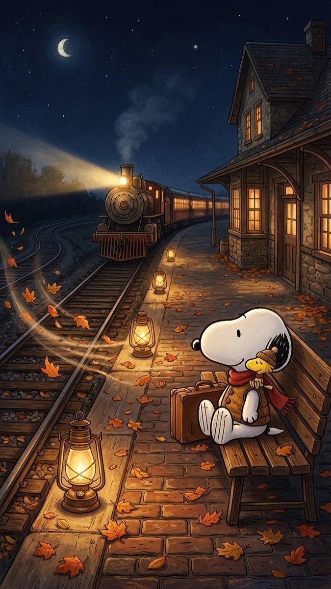 SnoopyWallpaper's tweet photo. Midnight Train Platform with Snoopy https://t.co/iSOe10147i