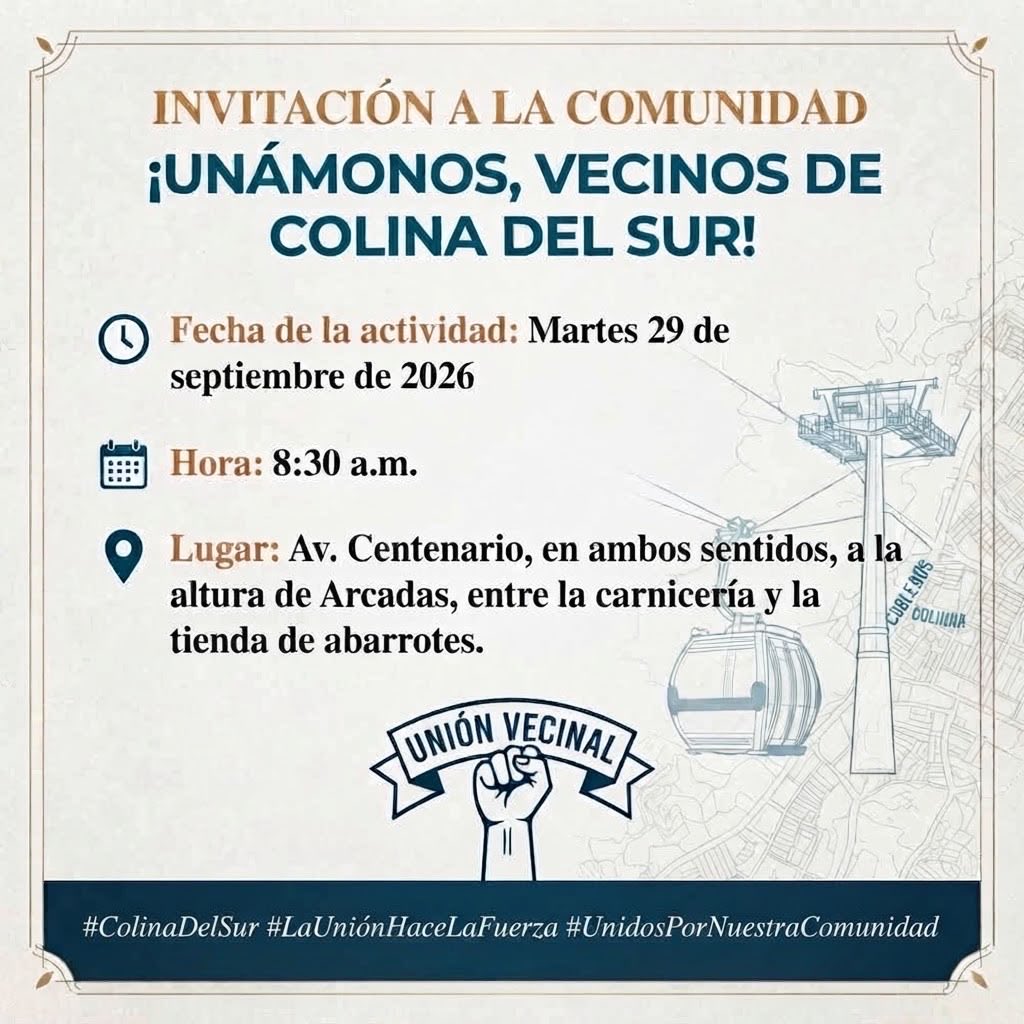 mx_reporte's tweet photo. Vecino! Toma precauciones mañana. #colinadelsur #avcentenario #bloqueovecinal #protesta #cablebuslinea5 https://t.co/p4t9ahfuy7