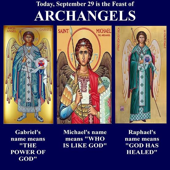 FrUgochukwu's tweet photo. It's the feast of the Archangels, Michael, Gabriel and Raphael.  

Michael is the leader of the heavenly hosts. Gabriel is the messenger of God's plan of salvation and Raphael is the one that healed Tobit of his blindness.  

May the Archangels defend us, bring us good news and heal us🙏🏽