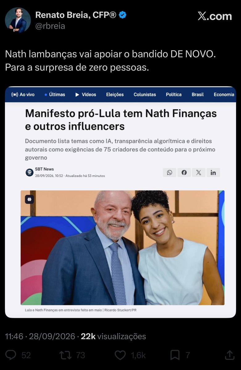 nathfinancas's tweet photo. Já que sou bloqueada e não consigo responder ao tweet (mas vi que você adora falar de mim), queria tirar umas dúvidas sobre a sua relação com o Vorcaro.  

Poderia explicar pra gente?
Deixo o print aqui no segundo tweet. https://t.co/NtyInMA3M2