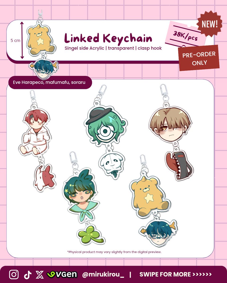 mirukirou_'s tweet photo. Linked Keychain and Acrilyc Phonestrap are really on limited stock (i recommend you to apply pre-order) https://t.co/J9jmQEGUgI