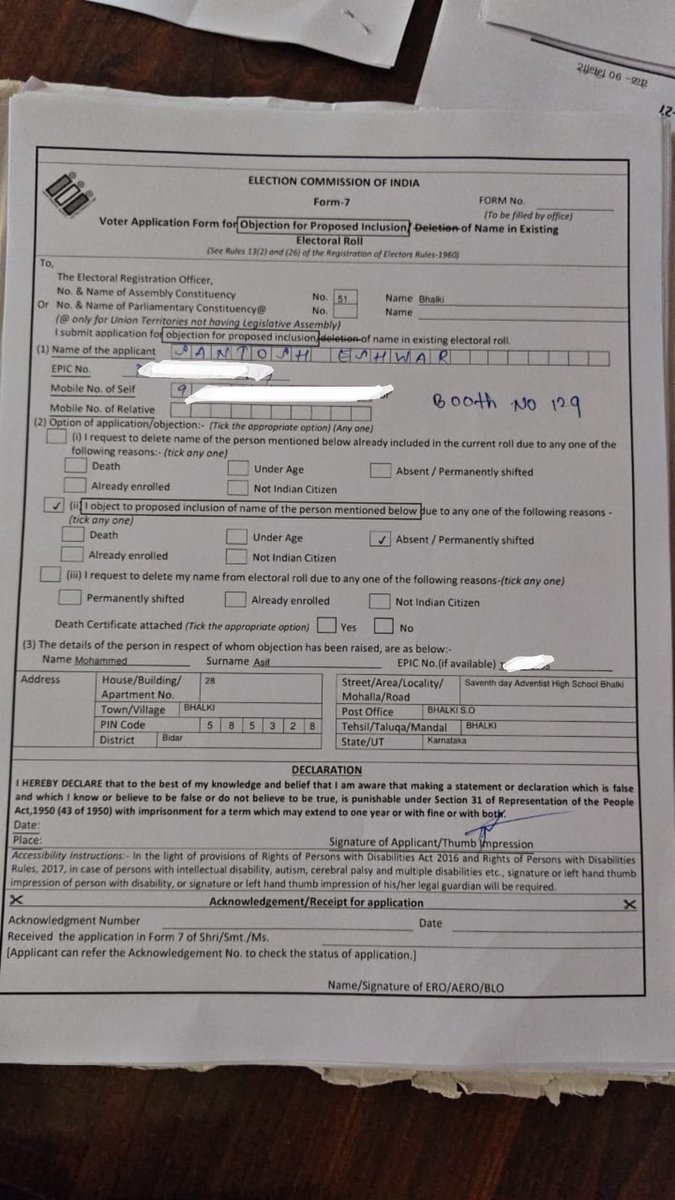 rishitaakhanna's tweet photo. SIR: Bulk Form-7 applications seeking deletion of names, largely against Muslim voters, were filed across at least four Assembly constituencies in Karnataka. In some cases, the targeted voters’ details were already printed on the forms, with only the objectors’ details handwritten
Read here: https://t.co/QOb614upYi