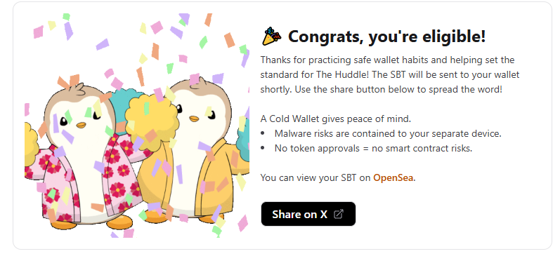 Akeshcry's tweet photo. 🐧🎨 Revoke Cash × Pudgy Penguins SBT

🎁 Claim your Cold Storage SBT!
🟢 Enter wallet address 
🟢 Check eligibility 
🟢 Complete the quiz 

🟢 Claim your SBT!
🔗 https://t.co/E7tDBR4pzV 

#RevokeCash #PudgyPenguins #SBT #Crypto https://t.co/1SxFjfcuHl