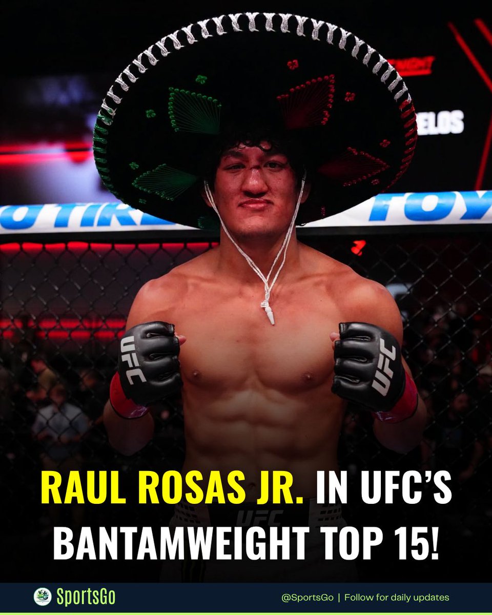 SportsGo9's tweet photo. Raul Rosas Jr. is officially in the UFC's bantamweight TOP 15 😤 One of the most dramatic and emotionally difficult main event wins in recent UFC history — and he comes out ranked.

#RaulRosasJr #UFC #Bantamweight #Top15 #Rankings https://t.co/ToZARlWA9T