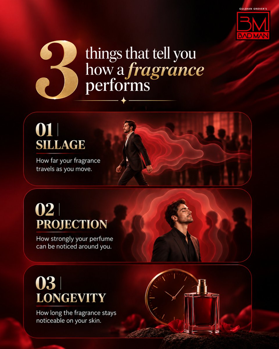badmangrooming's tweet photo. Ever wondered why some fragrances make an entrance, while others quietly linger? ๐
It all comes down to sillage, projection, and longevity; three fragrance terms every perfume lover should know.
Swipe through to understand what makes a scent truly perform. ๐ค
#BADMAN https://t.co/8X3lsQl4gO