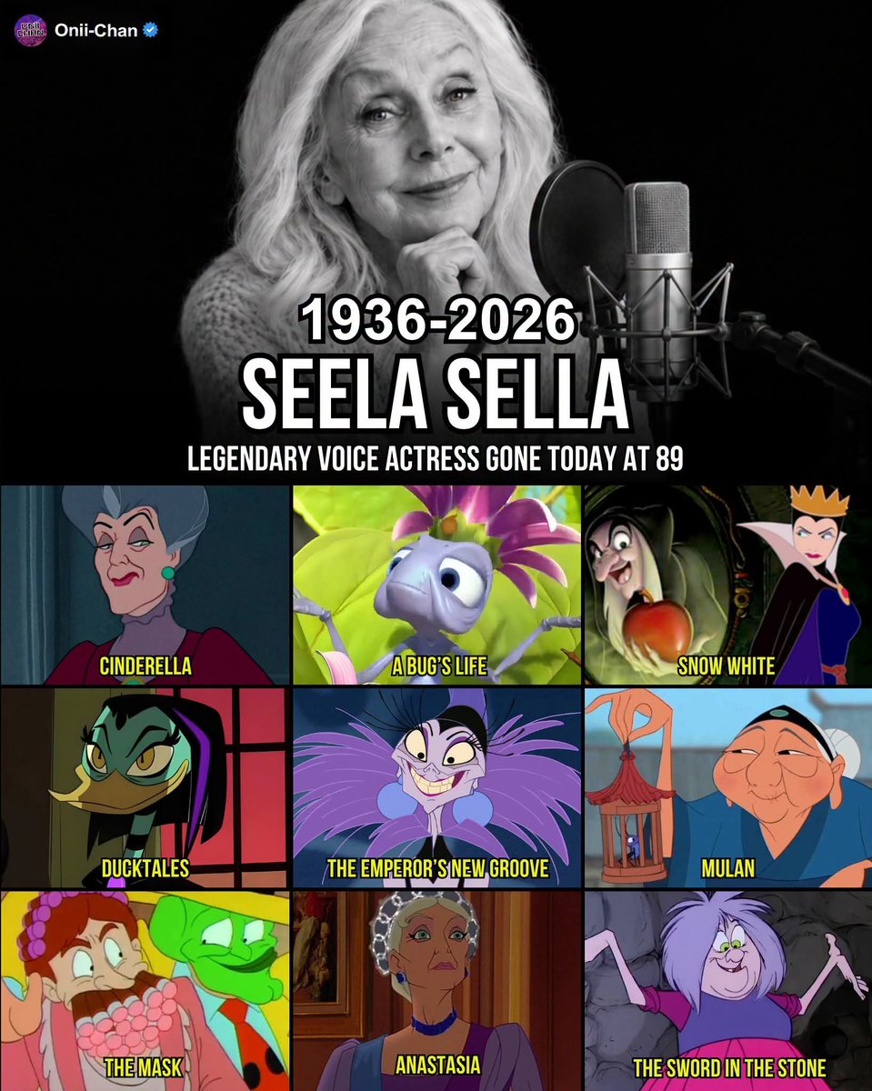 oniichanph's tweet photo. Again, we say goodbye to a legendary voice actor today 😔

Veteran actress and VA Seela Sella has passed away at 89, leaving behind an extraordinary body of work across film, television, theatre, radio, and voice acting in Finland. Over the course of her career, she became one of the most respected performers of her generation, continuing to work well into her later years.

The Finnish actress also became a familiar voice to generations of animation fans through her extensive Finnish-language dubbing work, including several unforgettable Disney characters.

Some of her most memorable voice roles included:
• Yzma — The Emperor’s New Groove
• Lady Tremaine — Cinderella
• The Witch — Snow White and the Seven Dwarfs
• Magica De Spell — DuckTales
• Grandma Fa — Mulan
• Dowager Empress Marie — Anastasia
• Mad Madam Mim — The Sword in the Stone
• Tanana — Brother Bear
• The Queen — A Bug’s Life
• Madame Adelaide Bonfamille — The Aristocats
• Mama Gunda — Tarzan II
• Agnes Peenman — The Mask: Animated Series

From commanding the stage and screen to becoming the voice behind some of animation’s most memorable women, Sella built the kind of career that quietly became part of several generations’ lives.

Rest in peace, Seela Sella. Nearly seven decades of performances, and a voice that will continue living through the characters she brought to life. 🎙️❤️
