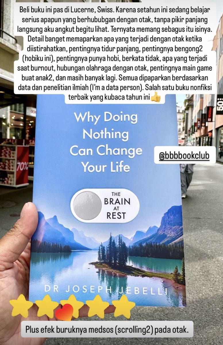 Denald's tweet photo. Aku baru selesai baca satu buku yang bagus banget!! Aku bikin story tentang ini dan mau kubagi di sini. Tentang pentingnya otak istirahat. Plus aku bagi rekomendasi podcast yang membahas tentang otak juga. 

Aku memang setahun ini sedang belajar serius ttg ilmu otak. Menarik! https://t.co/aMaa8kHY4U
