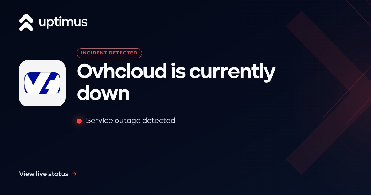 UptimusApp's tweet photo. Ovhcloud reports that scheduled maintenance on electrical infrastructure in rack YNM0101D01B is currently in progress as of Sep 29, 2026 at 04:31 UTC. Services in this rack are unavailable.
#Ovhcloud #ServiceStatus https://t.co/VGNHnCvbcB