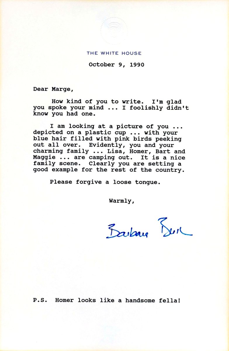 Cambone88's tweet photo. A few days later Barbara Bush sent Marge back an apology letter.

#TheSimpsonsGoats #TheSimpsons #SimpsonsForever https://t.co/ElATjRBFFt