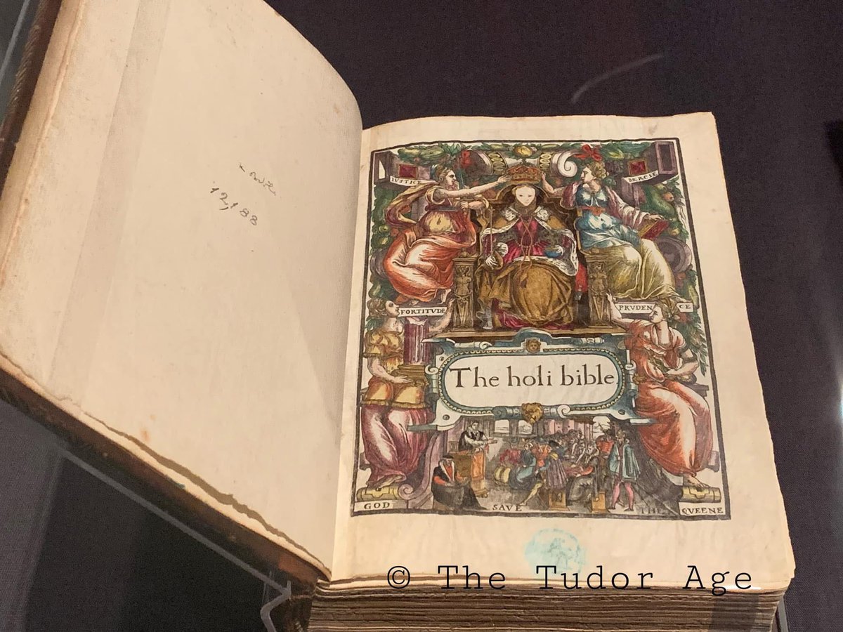 TudorAge1973's tweet photo. #TudorTuesday
The Bishops' Bible
London
1569
Matthew Parker, Archbishop of Canterbury, persuaded Queen Elizabeth I to replace the popular 1560 Geneva Bible with a new translation because of its controversial marginal commentary.
What became known as the Bishops' Bible was first printed in 1568.
This 1569 pocket-sized edition was intended for personal devotion. The title page shows Queen Elizabeth I as Supreme Governor of the Church.
Although the Bishops' Bible was used officially in parish churches, the Geneva Bible remained more popular for private worship.
Part of the 2022 Royal Cousins, Rival Queens exhibition, The British Library, London.
Photo © The Tudor Age
*Please note this exhibition is no longer running*
#TheHoliBible #TheBishopsBible #MatthewParker #ArchbishopofCanterbury #QueenElizabethI #Tudors #History