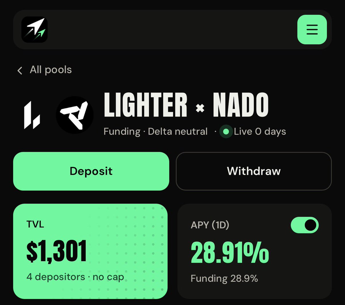 xaitoshi_'s tweet photo. The best onchain yield generators are perp dexes and their funding rates.

Right now we are testing @clashbotdotfun on 2 perp dexes @Lighter_xyz on @RobinhoodCrypto and @nadoHQ.

Soon we will expand to the rest, where the trading agent will automatically rebalance across perp dexes and assets to derive the best funding rate arb.