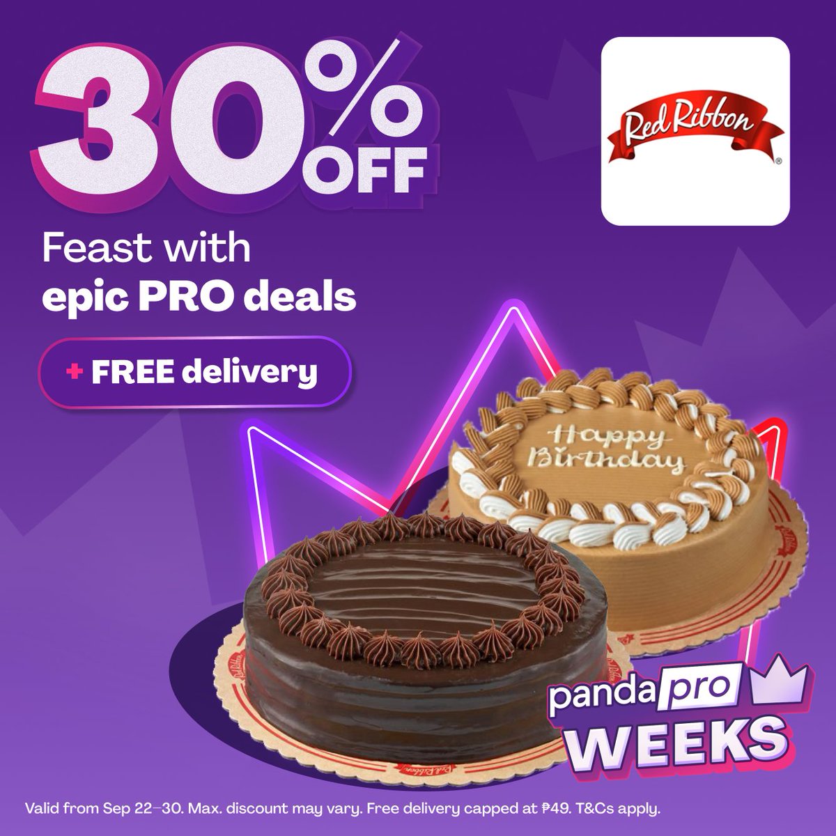 foodpandaPH's tweet photo. 30% off Red Ribbon!!! Made you look. Now order and subscribe to PRO. 🎂 https://t.co/3EK5LEUI1e