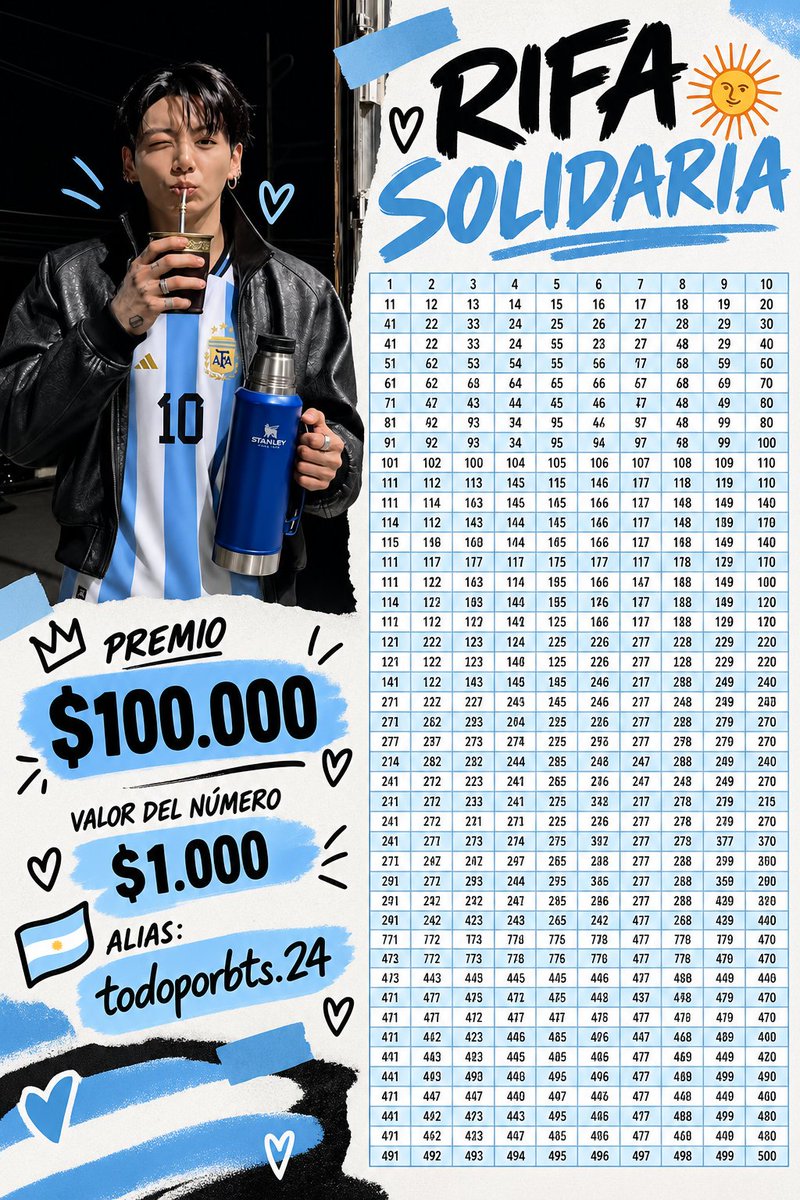 lvsktthv's tweet photo. 🇦🇷 RIFA SOLIDARIA 🇦🇷

lxs personitas q ya conocen mi situación (si no la conocen pueden ir a leer mi storytime de como "palangana" se cago en mi amabilidad) estoy tratando de juntar para poder viajar, me animé a hacer esta rifa y agradezco a todxs los q me ayudan de corazón🫶🏻 https://t.co/CKSA3lwWRH