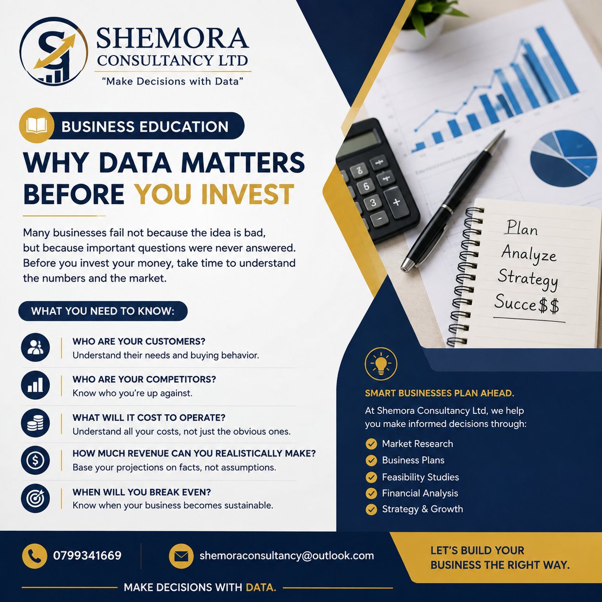 SHEM07993416's tweet photo. Before you invest, understand the numbers. 📊
A great business idea needs more than passion—it needs market knowledge, financial clarity and proper planning.
At Shemora Consultancy Ltd, we help you turn information into better business decisions. https://t.co/joV28oeGqk