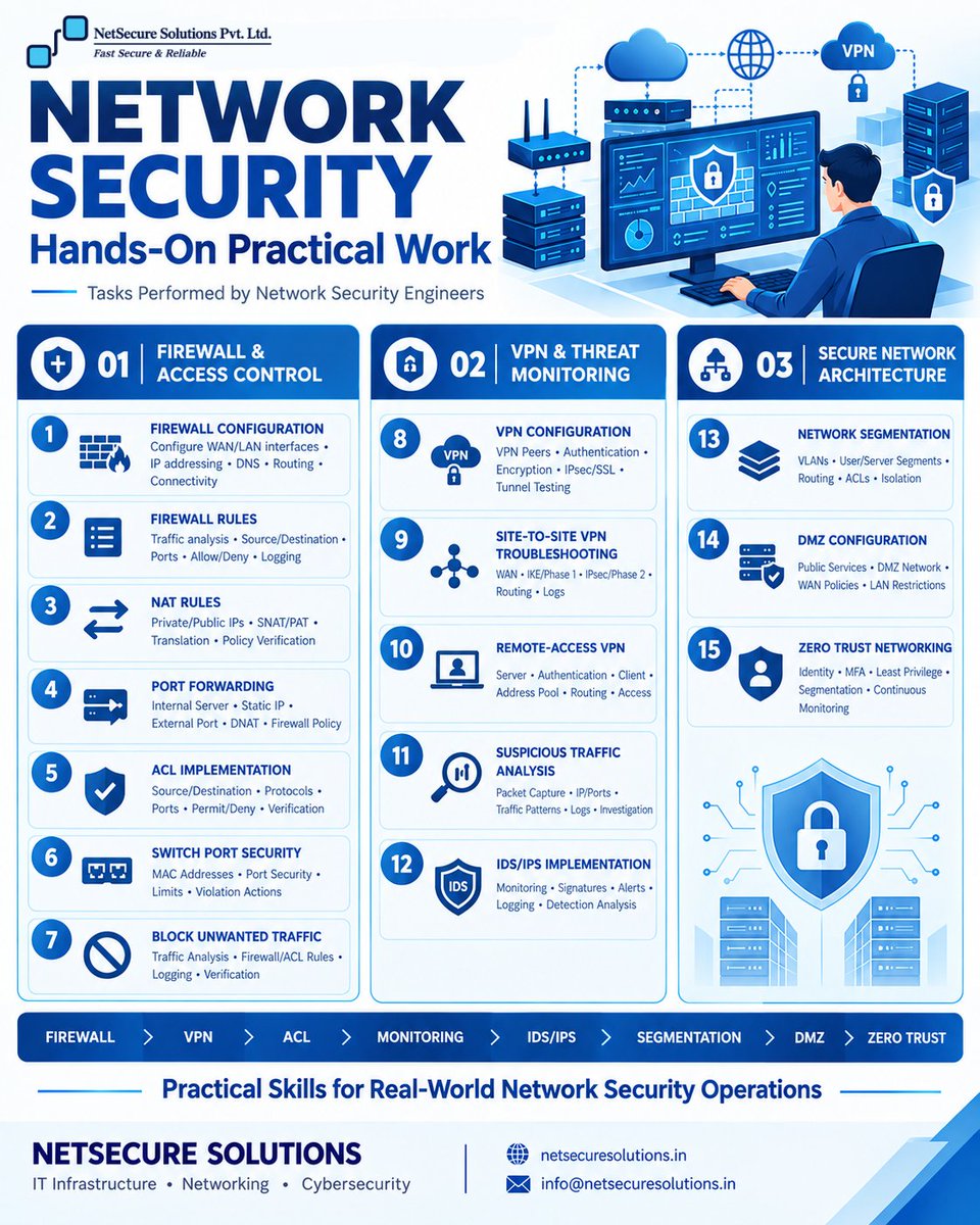 NetscureS's tweet photo. 🔐 Network Security in action!

Firewalls • VPNs • ACLs • IDS/IPS • Segmentation • DMZ • Zero Trust

Build secure &amp; reliable IT infrastructure with NetSecure Solutions.

🌐 https://t.co/9IBt2WaIks

#NetworkSecurity #Cybersecurity https://t.co/YyJv6q3i0G