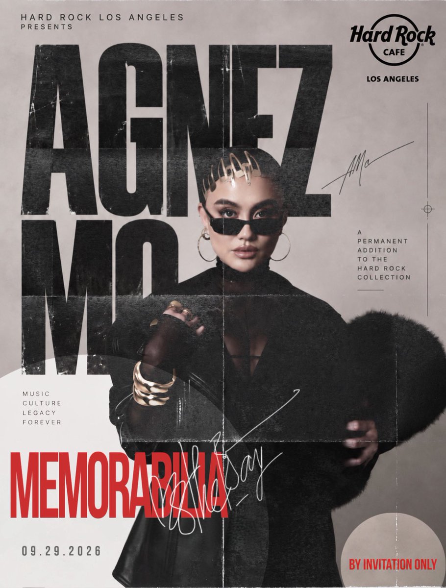 agnezmo's tweet photo. I really can’t hold a secret 😭❤️ This week has already given me some of the most surreal, iconic moments that I know I’ll be grateful for forever.

If you had told me 10 years ago that one day, my memorabilia would find a permanent home at @hardrockla @officialhardrock displayed alongside memorabilia from some of the most iconic artists in history (including my forever inspiration, Michael Jackson), I probably would’ve looked at you and said, “You’re lying.” 😂

But today, I can finally say it.

Tomorrow, September 29th, Hard Rock Hollywood / Los Angeles will officially unveil a PERMANENT installation honoring my journey and career in entertainment. 🥹❤️

The display will include a replica of the wardrobe from “Long As I Get Paid,” worn by the fantasy character I created and directed for the music video, as well as the wardrobe from Lila Hoth @reacherprimevideo @amazonmgmstudios @primevideo . TWO completely different chapters of my life and career that somehow now get to live together in one place.

And this makes the whole thing even more special…

Throughout October, Hard Rock Los Angeles is bringing a little piece of Indonesia to Hollywood with a special menu featuring some of my favorite Indonesian dishes. 🇮🇩❤️

Proceeds from the activation will benefit Heal LA Foundation, a foundation of the Michael Jackson’s family, supporting inner-city youth here in Los Angeles 🥹 

There’s something incredibly full-circle about celebrating this milestone in a place surrounded by the artists who inspired me to dream this big in the first place, and then being able to use that moment to give back.

Still processing all of this.

Forever grateful. 🤍 Lord, You are so good to me 

(P.S. Tomorrow’s celebration will be INVITATION ONLY 🤍But after the unveiling, the memorabilia will officially become part of Hard Rock Hollywood’s permanent display, so anytime you’re in Hollywood, you can come visit and see it)