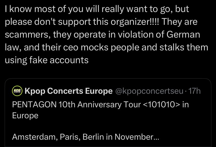 twogguwon's tweet photo. heads up for unis! apparently, the eu organizer has a history of scamming/mismanagement. i don’t know if the management has already changed but just a warning. hopefully there will be no problem this time around 🥹 https://t.co/QqmCljsktR