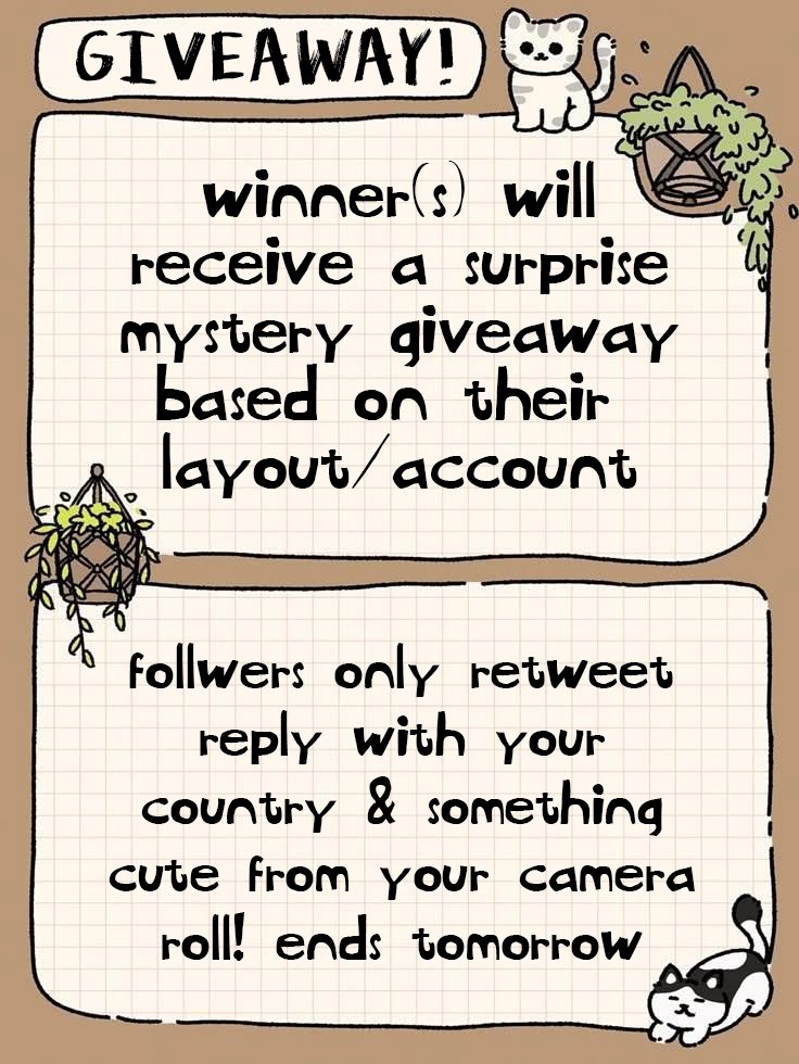 mckaykamal's tweet photo. COME WIN A ONE-OF-A-KIND PRIZE :D

here's a worldwide giveaway for my followers! rules are below. make sure you retweet AND reply! (winners are chosen from replies)

LOVE Y'ALL, HAVE FUN https://t.co/LhgTAHBrUi