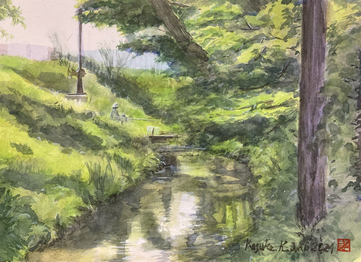 field_painter's tweet photo. The sun shines through the trees into the small stream and brightens the leaves.
Be more simple and eazy, want to draw.
Jun 06 2024
#rembrandt /lamplight/F4
At somewhere in #Kawaijma town
#watercolor #waterpaint #pleinair #aquarelle #landscape #sketch #nature #summer #japan https://t.co/NlPzD6qRlL