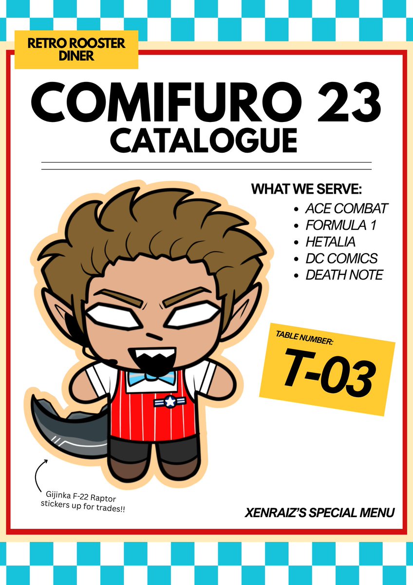 Xzenonphrenic's tweet photo. Welcome to the Grand Re-opening for this #CF23 OTS, PO &amp; Mail Orders!!  [🩵&amp;🔁's appreciated!]

❓Details: Both Days, T03 (ab)
🕙PO &amp; MO Deadline: 9th Oct
‼️Fandoms: Formula 1, Ace Combat, Hetalia, DC Comics, Death Note

Full Catalogue &amp; PO Link below! #comifuro23 #cf23catalogue https://t.co/8w75OblFnS