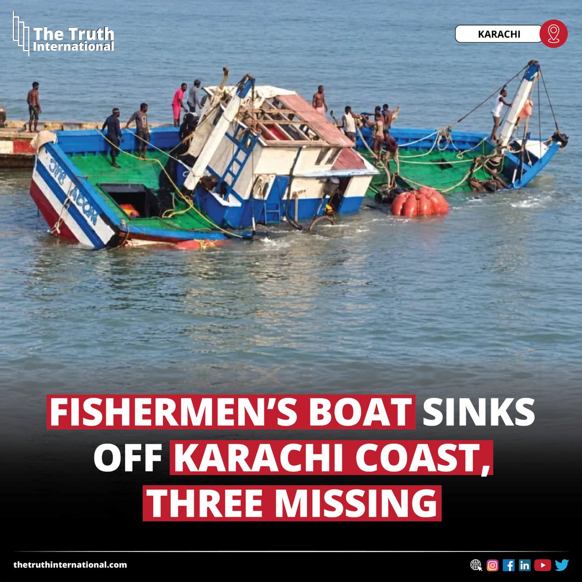 ttimagazine's tweet photo. Fishermen’s Boat Sinks Off Karachi Coast, Three Missing

CLICK HERE: https://t.co/VnYwioNdwJ

#Fishermen #Boat #SinksOff #Karachi #Coast #ThreeMissing #TTI https://t.co/qKszqs9gUv