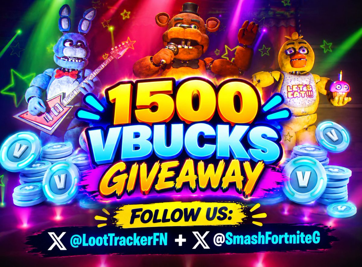 SmashFortniteG's tweet photo. 1 Fnaf x Fortnite Skin of Choice Giveaway 🎁

To Enter:
• Follow @SmashFortniteG + @LootTrackerFN 
• LIKE &amp; RETWEET
• Tag 3 people 
• Giveaway ends Oct 1

Good luck! ♥️ https://t.co/1swb2kgrrC