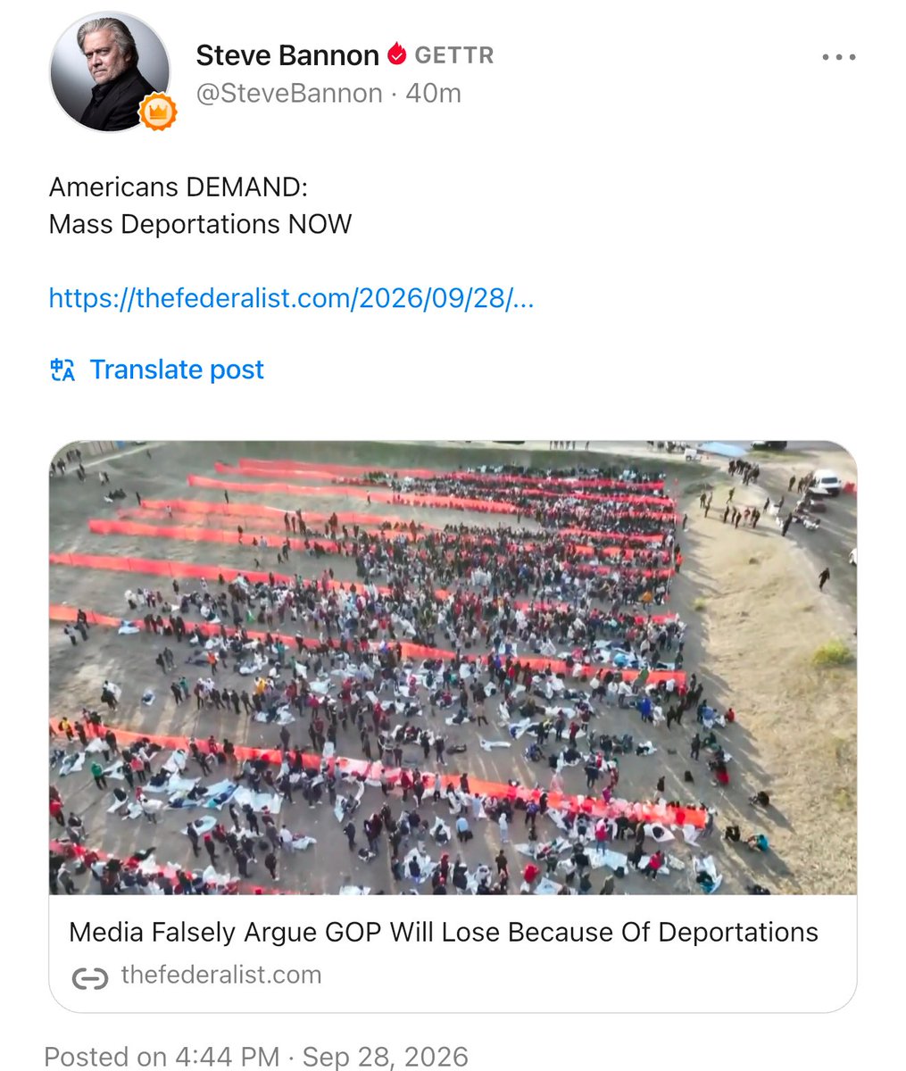 Bannons_WarRoom's tweet photo. Americans DEMAND:
Mass Deportations NOW  

https://t.co/uVUfNObbnc https://t.co/4E9ZV8zvyi