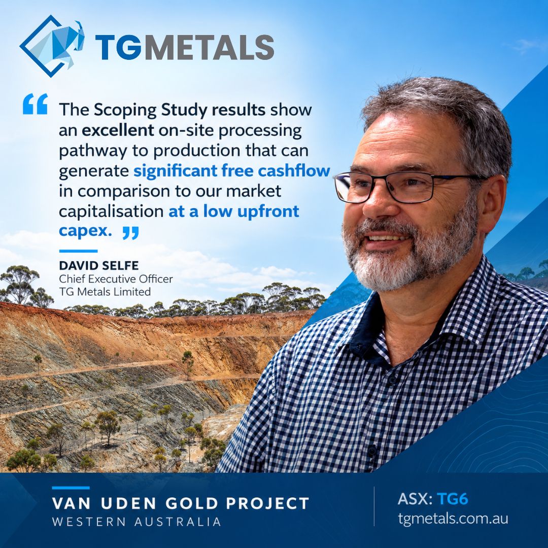 TGMetals's tweet photo. TG Metals (ASX: TG6) advances Van Uden Gold following its Scoping Study.

Low upfront capex, potential near-term cashflow and further resource growth targeted through drilling now underway.

Read the announcement
https://t.co/PHzIutAZqI

#TG6 #Gold #ASX https://t.co/LgNyl2tiz9