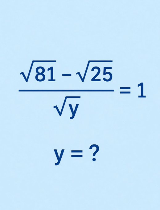 Alma1708912's tweet photo. If you can solve this in 10 seconds, your math skills are elite.👽   

What’s  y? https://t.co/tnuQN59szH