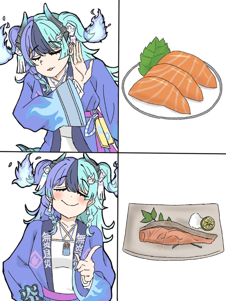 Lemon_2Oekaki's tweet photo. 熱千めらはサーモンが怖い（？）
＃めら組絵図 https://t.co/7VNohiSk8G