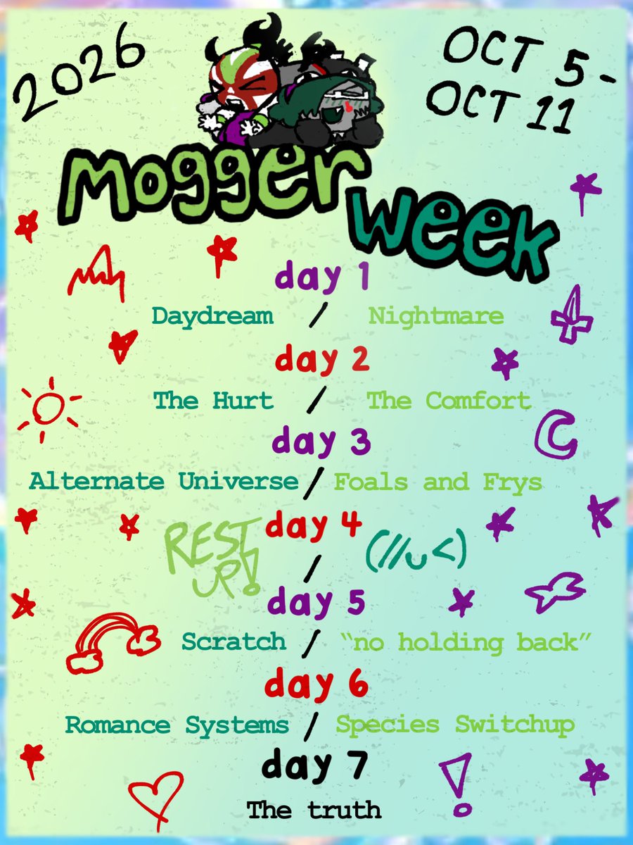 disabledmntain's tweet photo. MOGGER WEEK IS HERE!! Join the first(?) beyond canon ship week from October 5th to 11th!

-> Use #MoggerWeek2026!
-> Choose one of the prompts or combine both!
-> Join for as few or many days as you want!
-> Are you ready to climb the mountain of MOGGER WEEK!??!?! (s~ooo kewl!!!) https://t.co/OjxfFuDOoB