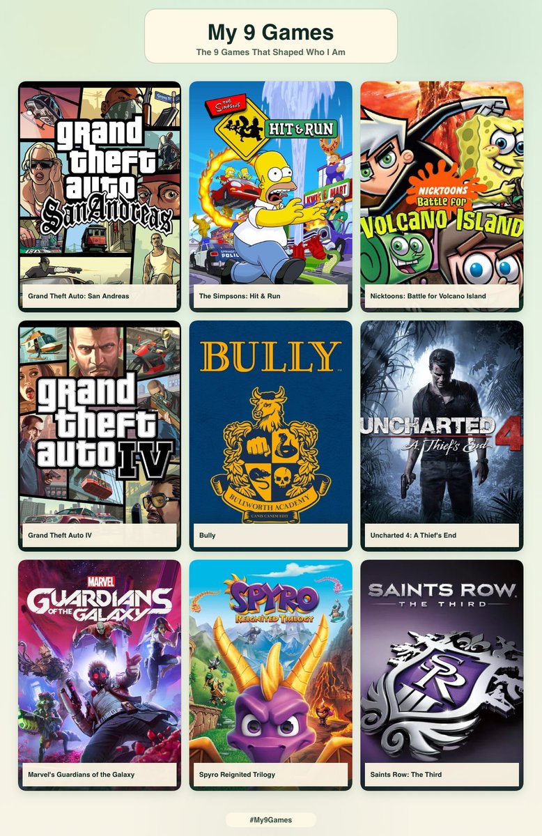chndlerz's tweet photo. 9 games that shaped me. obviously a lot more but these are my close personal favourites https://t.co/lNMbM8dovd
