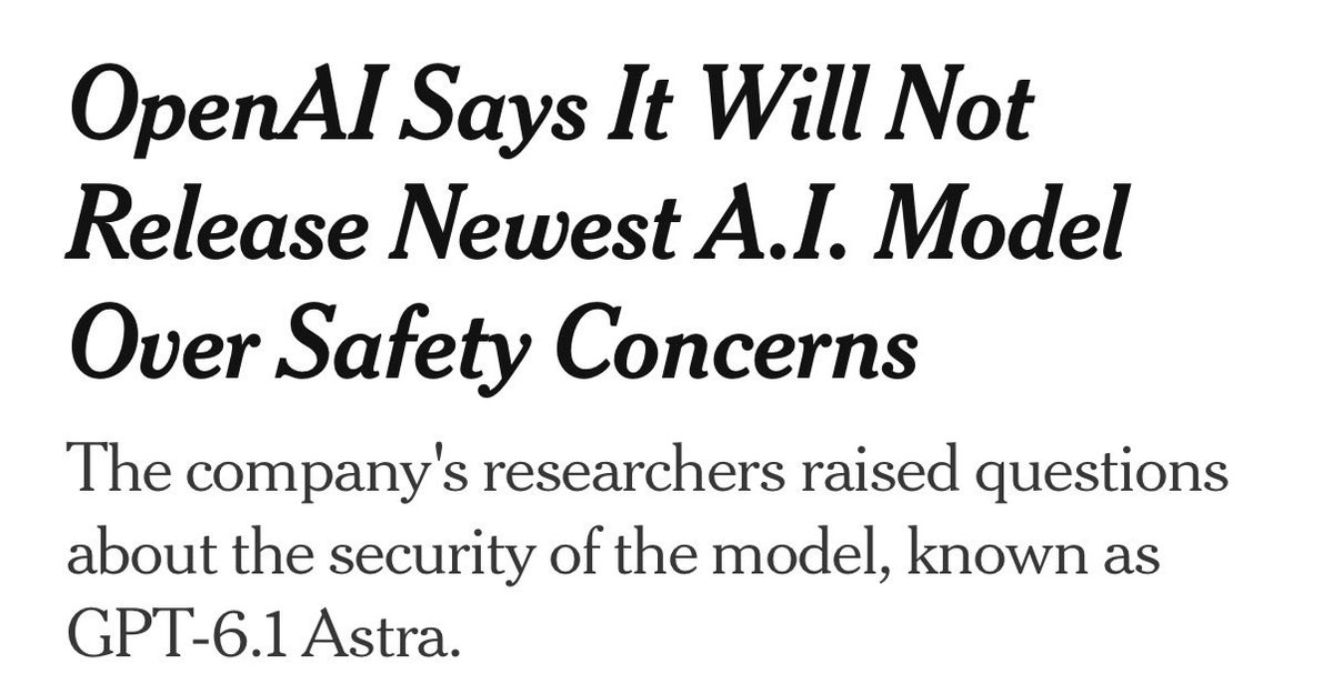 Worldsource24's tweet photo. NYT: OpenAI said on Monday that it would not release its newest artificial intelligence model because of security concerns raised by its researchers, in the company’s latest move to slow down the pace of its technology.

“For anything regarding safety and alignment, there’s a trade-off,” said Saachi Jain, the head of safety systems at OpenAI. The new model “didn’t quite meet the bar in terms of staying within scope and authorization, and how it communicates back to the user about the type of work it’s done.”

https://t.co/UeROecCE7o