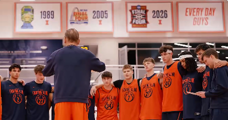 GourdieReport's tweet photo. #Illini basketball practice facility hanging Final Four banners with the throw back logos. This is brand new, and it's a fantastic touch.

Now will Illinois hang another Final Four banner -- a 2027 one?

The road to Detroit is realistic after returning key big men and adding Vaaks and Coleman. They're currently No. 3 in pre-season Evan Miya advanced metrics. And Bart Torvik thinks they have the best offense.

Bottle up that defense from March, have Vaaks become a more efficient player, have Coleman pump out 10 PPG, have Z and T find consistency on offense.... and they may hang the program's first NCAA Tournament championship banner.