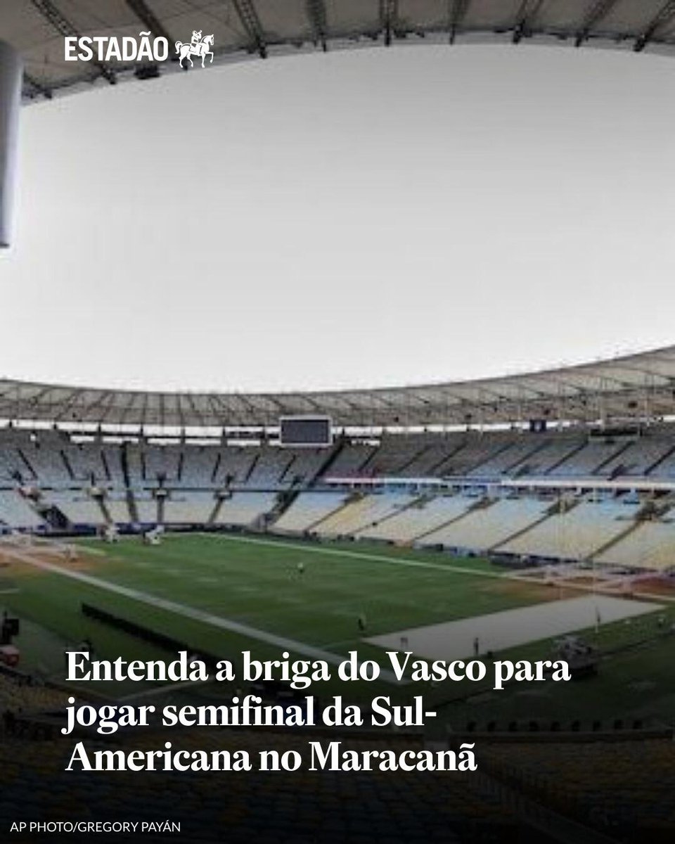 Estadao's tweet photo. Entenda a briga do Vasco para jogar semifinal da Sul-Americana no Maracanã | Clube não pode utilizar São Januário e teve pedido para atuar no estádio negado pelo consórcio Fla-Flu https://t.co/VYCcLg1AZK https://t.co/fGTDOgBnbZ