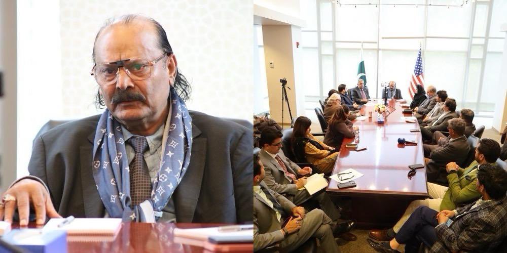 PakinUSA's tweet photo. Chairman of the Parliamentary Committee on Kashmir, Rana Muhammad Qasim Noon and Ambassador Rizwan Saeed Sheikh held an interactive session with media representatives at the Embassy of Pakistan in Washington, D.C.

Chairman Kashmir Committee, visiting the US Capital following engagements at the 81st UN General Assembly, briefed the journalists on developments and the way forward regarding the Kashmir Dispute. 

Chairman Noon reaffirmed Pakistan’s moral, diplomatic and political support for the Kashmiri people and stressed that lasting peace in South Asia depended on a just resolution of the Jammu and Kashmir dispute, in accordance with the prescribed solution enshrined in the relevant UN Security Council resolutions.

Ambassador Rizwan Saeed Sheikh underscored that the dispute remained firmly entrenched in the UN and other international frameworks and a peaceful resolution was indispensable to regional as well as global peace, security and stability in an increasingly interconnected world.