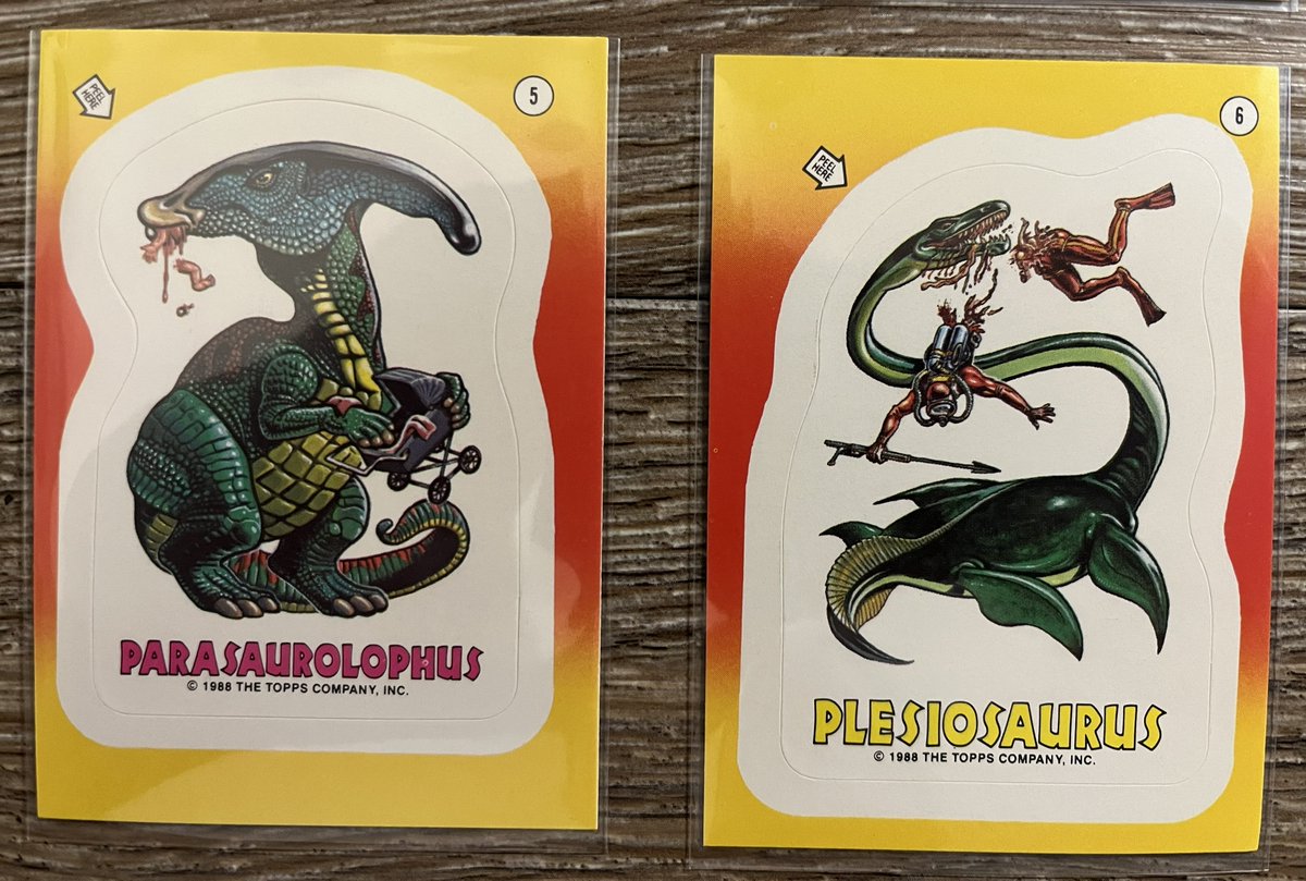 RetroFox8Bit's tweet photo. On the subject of my card collections, Dinosaurs Attack is probably my favorite. I believe it's meant to be a spoof on the Mars Attacks cards and they did not pull punches on the gory art, lol. The backs have neat themes to tell the story. It's a weird and wacky set to be sure. https://t.co/ihAUPvfjVA