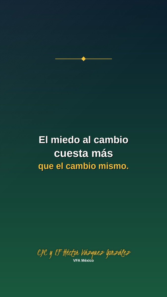 vfamexico's tweet photo. El miedo al cambio cuesta más que el cambio mismo. 💭

Cuántas veces posponemos una decisión —cambiar de sistema, delegar, invertir en mejorar procesos— solo porque nos da miedo lo desconocido. Y mientras tanto, seguimos pagando el costo de quedarnos igual: oportunidades perdidas, tiempo mal invertido, crecimiento estancado.

El cambio incomoda. Quedarte donde no deberías, cuesta más.

¿Qué cambio has estado posponiendo en tu negocio?

#RomperParadigmas #MentalidadFinanciera #CpcHectorVazquez #VFAMexico #CrecimientoEmpresarial #FinanzasParaEmprendedores