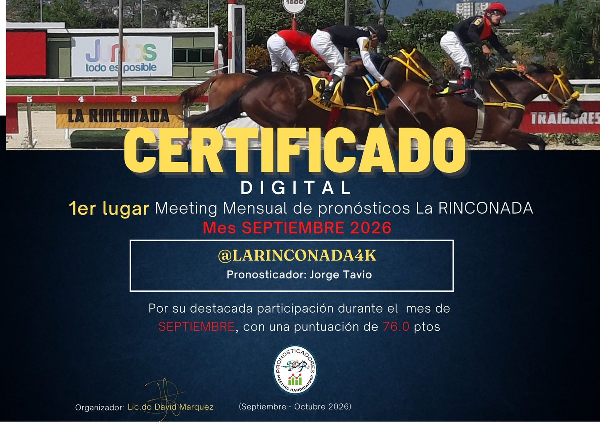 larinconada4k's tweet photo. ¡Enhorabuena! 

Logramos el 1er Lugar 🏆 en el Meeting de Pronosticadores del mes Septiembre.

Nuestro trabajo rindiendo los frutos para beneplacito de nuestros seguidores. 

Gracias a la gran labor de @dmarquez57 quien logra reunir a los mejores pronosticadores de #LaRinconada https://t.co/Sn0TzpTSip